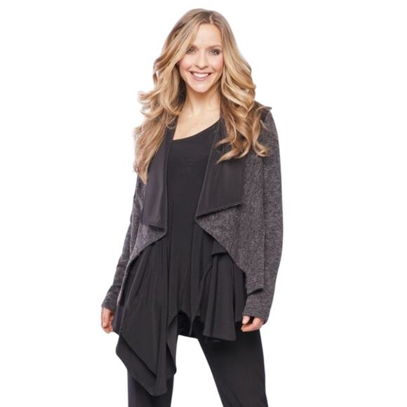 Sympli Gray Drape Front Shawl Collar Acrylic Cardigan Sweater - Picture 1 of 12